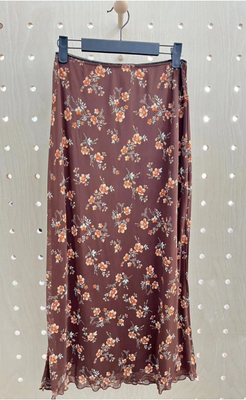 Braunblumen-Druck-Misch-Midi-Rock mit elastischem Trim