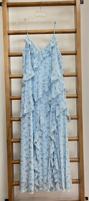 Elegant gedruckte Mesh Halter Kleid in blauem Blumen