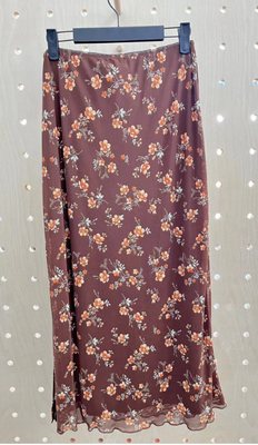 Braunblumen-Druck-Misch-Midi-Rock mit elastischem Trim