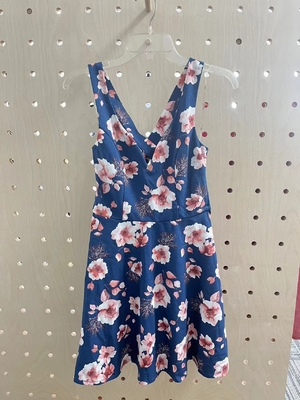 Marine-Druck Breitband-Kleid mit V-Hals-Trimm