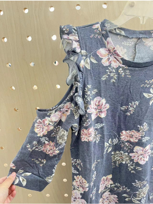 Ausgehöhltes Mittelschuhe-Druck Französisch Terry Kleid Greyflower