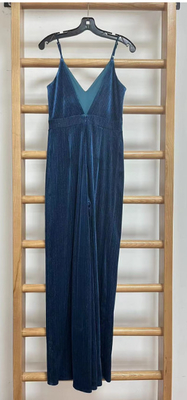 Teal Blau Luxus Lurex Samt Jumpsuit